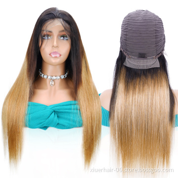 Wholesale 13*4 Lace Front Human Hair Wigs Straight Wave Ombre T1b/27 Color Brazilian Remy Hair for Black Women